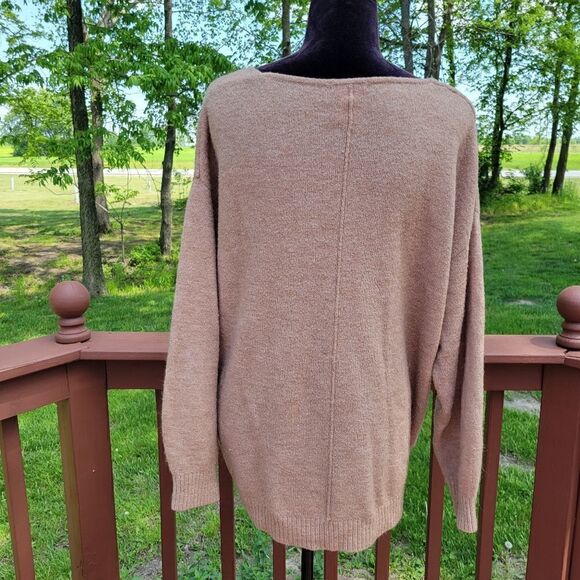 H&M Ladies V-neck Pullover Oversized Long Length Brown Sweater Top Large - Picture 4 of 12